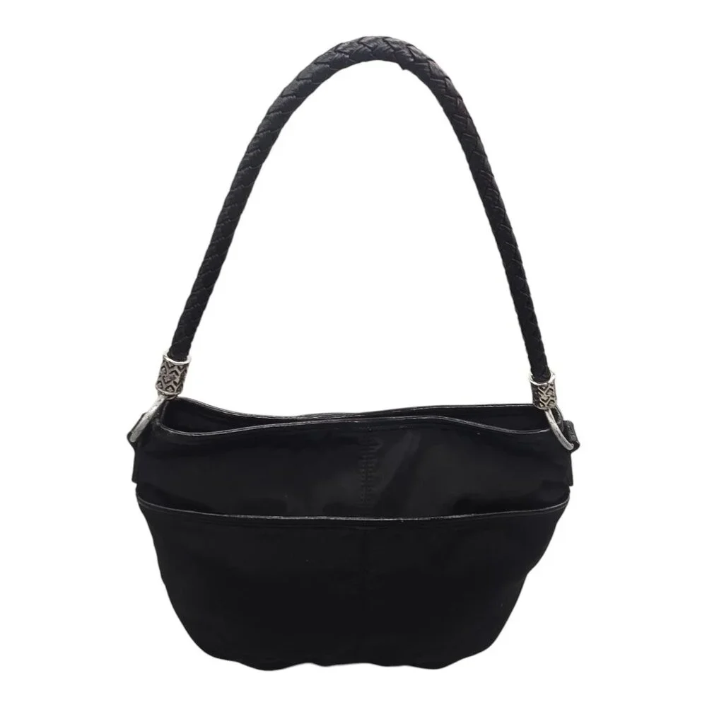 Brighton Purse Black Nylon Patent‎ Leather Trim Hobo Shoulder Bag Braided Strap